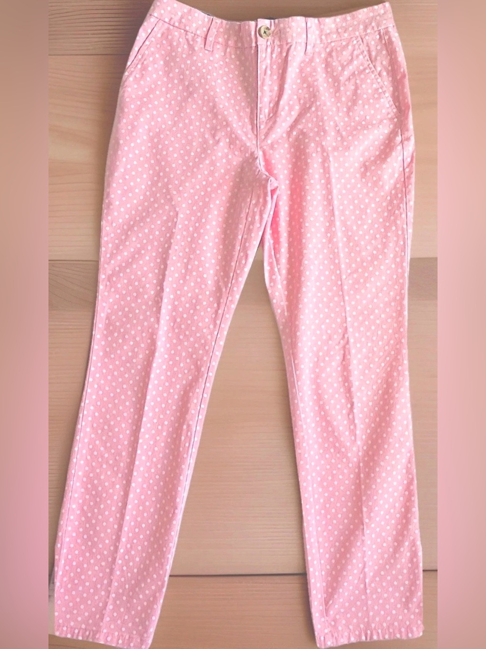 Tommy Hilfiger Pink/White Polka Dot Chino Cropped Ankle Pants Women’s 6/8 *READ